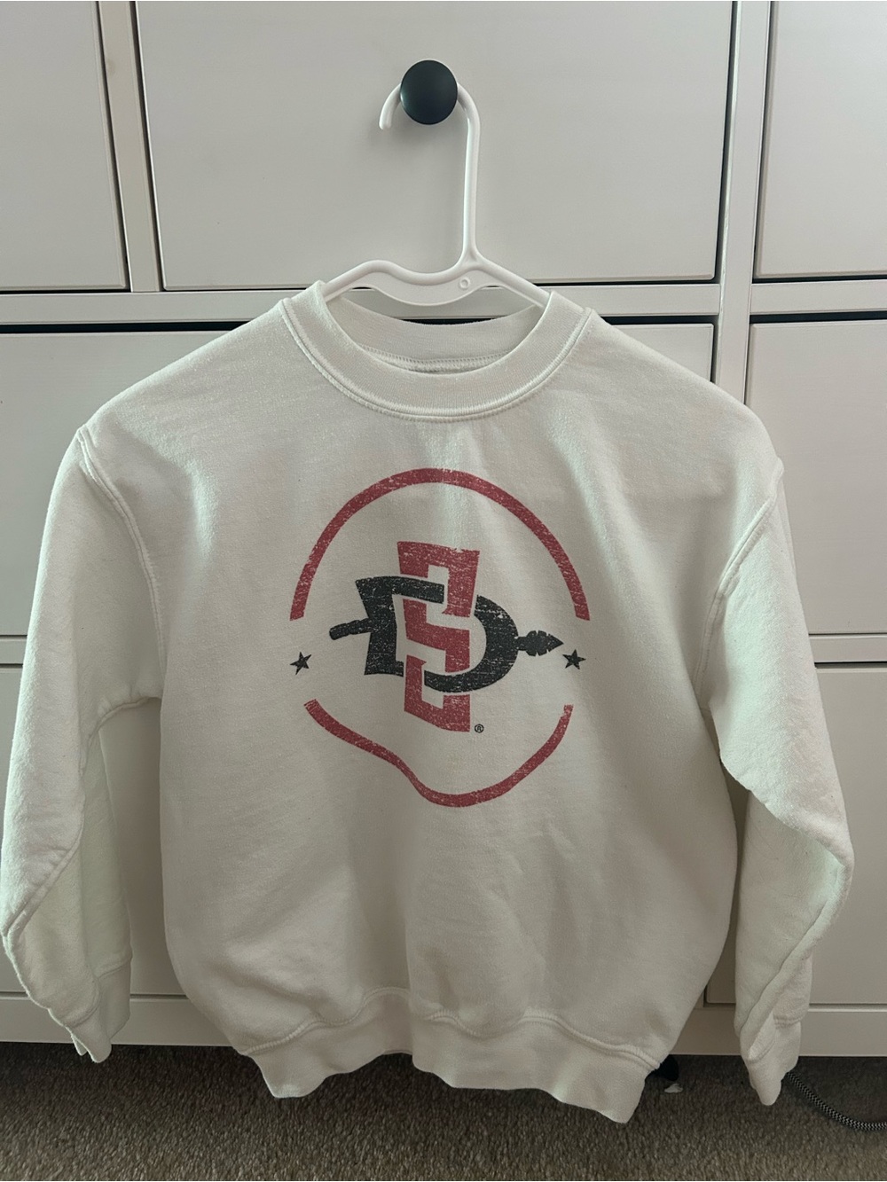 White Graphic Crewneck Sweatshirt with Red & Black Logo